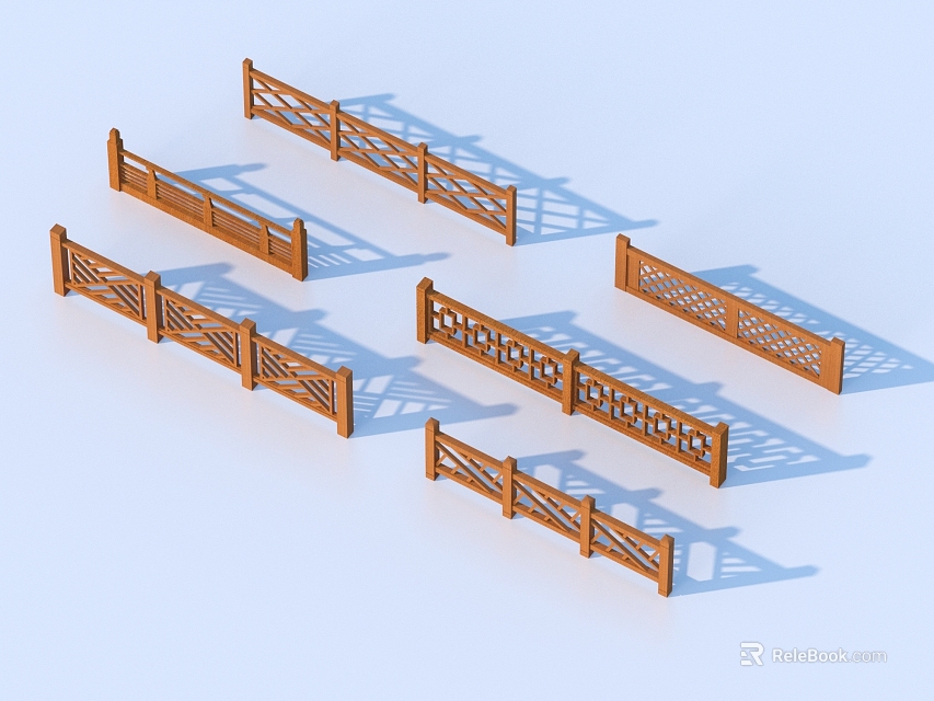 Wooden Decorative Railings With Various Patterns For Garden And Patio Areas 3d model 