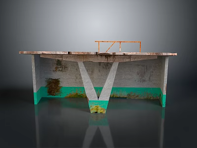 Industrial Equipment Platform with V Shaped Supports Green Gray Orange Frame Worn Texture 3d model