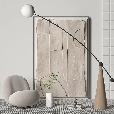 Abstract Painting In Minimalist Interior With Geometric Shapes Neutral Tones Floor Lamp And Chair 3d model