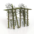 Natural Branch Frame Structure Adorned With Green Leaves And Rustic Design 3d model