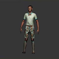 Man In Teal Patterned Shirt And Shorts With Casual Socks And Shoes