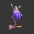 Magical Female Character With Long Purple Hair Holding Sparkling Staff On Heart Decorated Pedestal