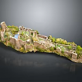 Detailed Castle Ruins Model With Stone Walls Green Vegetation And Courtyard