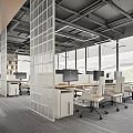 Modern Public Office Interior Design With Open Layout Workstations And Large Windows 3d model