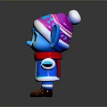 Adorable Blue Game and Movie Character With Large Ears Colorful Hat Red Scarf Brown Shoes