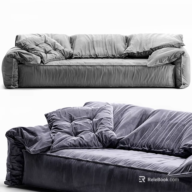 Luxury Modern Gray Velvet Sectional Sofa With Soft Plush Comfortable Cushions 3d model 