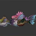 Colorful Decorative Fish Figures with Vibrant Fins Spikes and Multicolored Bodies