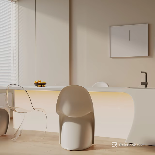 Modern Minimalist Dining Table Set With Transparent Chairs And Illuminated Countertop 3d model