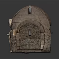 Cartoon Scene Of Ancient Stone Corridor With Arched Doors Stone Pillars And Top Window Light