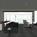 Modern Living and Dining Room Interior With Sofa TV Dining Table Rug And Natural Light