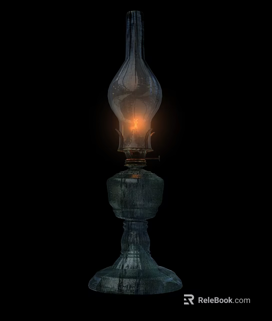 Vintage Transparent Glass Candle Lamp With Burning Flame And Dark Base 3d model 