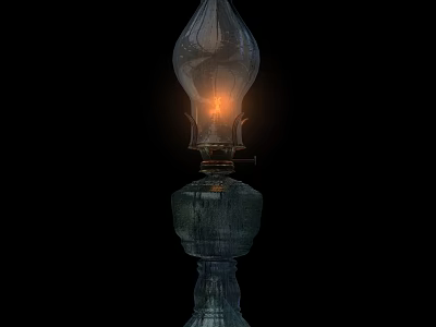 Vintage Transparent Glass Candle Lamp With Burning Flame And Dark Base 3d model