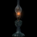 Vintage Transparent Glass Candle Lamp With Burning Flame And Dark Base