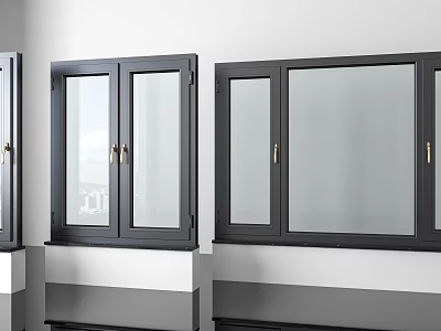 Modern Black Frame Casement Windows With Glass Panels And Metal Handles 3d model