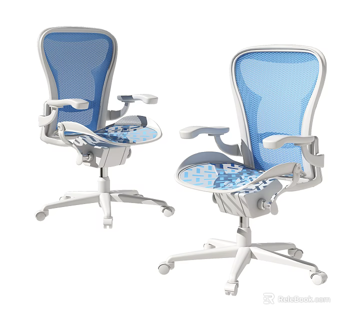 Ergonomic Blue Mesh Back Office Chairs With White Frame And Wheels 3d model 