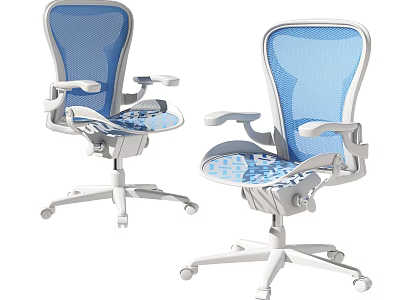 Ergonomic Blue Mesh Back Office Chairs With White Frame And Wheels 3d model