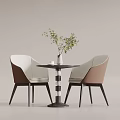 Modern Minimalist Dining Table And Chairs Set With Beige Brown Upholstered Seats And Green Plant