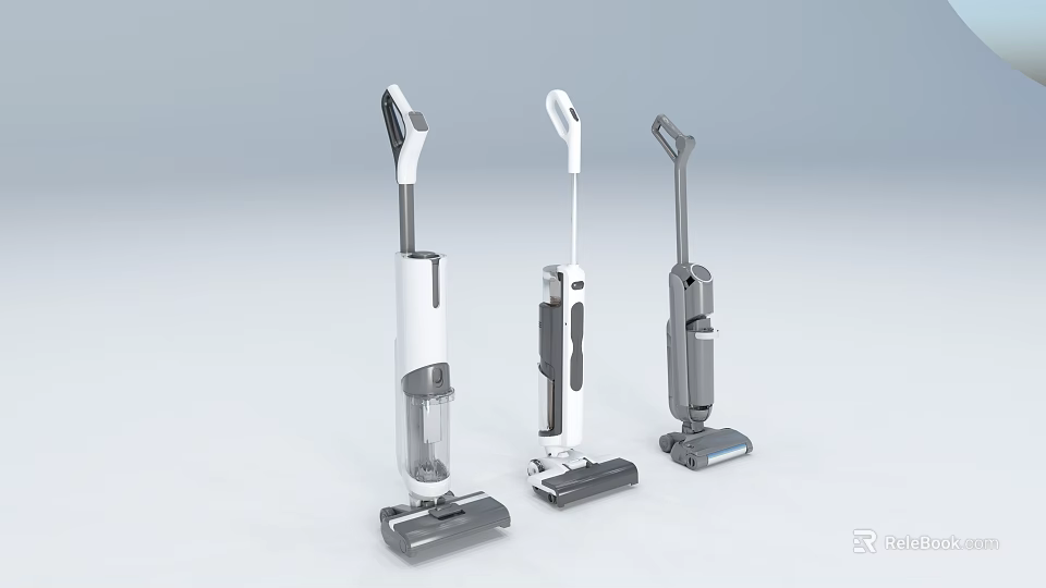 Three Modern Upright Vacuum Cleaners with White and Gray Design for Daily Use Appliances 3d model 