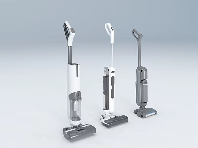 Three Modern Upright Vacuum Cleaners with White and Gray Design for Daily Use Appliances 3d model