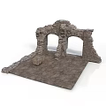 Ancient Stone Archway Structure With Ruined Design Stone Ground And Small Container 3d model