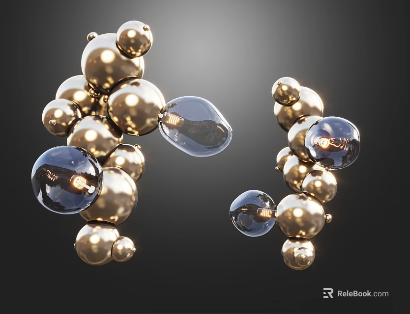 Abstract Modern Artistic Golden Transparent Spheres Structure On Dark Background 3d model 
