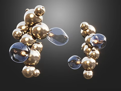 Abstract Modern Artistic Golden Transparent Spheres Structure On Dark Background 3d model