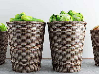 Fresh Vegetables Including Cucumbers Cabbages And Potatoes Arranged In Wicker Baskets 3d model