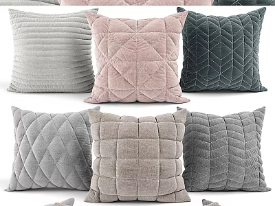 Decorative Velvet Pillows with Light Gray Pink Dark Green Quilted Diamond Striped Patterns 3d model
