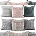 Decorative Velvet Pillows with Light Gray Pink Dark Green Quilted Diamond Striped Patterns