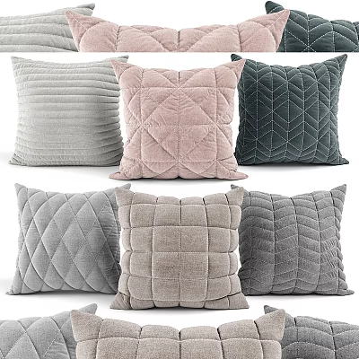 Decorative Velvet Pillows with Light Gray Pink Dark Green Quilted Diamond Striped Patterns 3d model