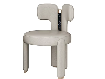 Light Beige Leather Dining Chair With Modern Unique Backrest Design And Cylindrical Metal Legs 3d model