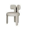 Light Beige Leather Dining Chair With Modern Unique Backrest Design And Cylindrical Metal Legs