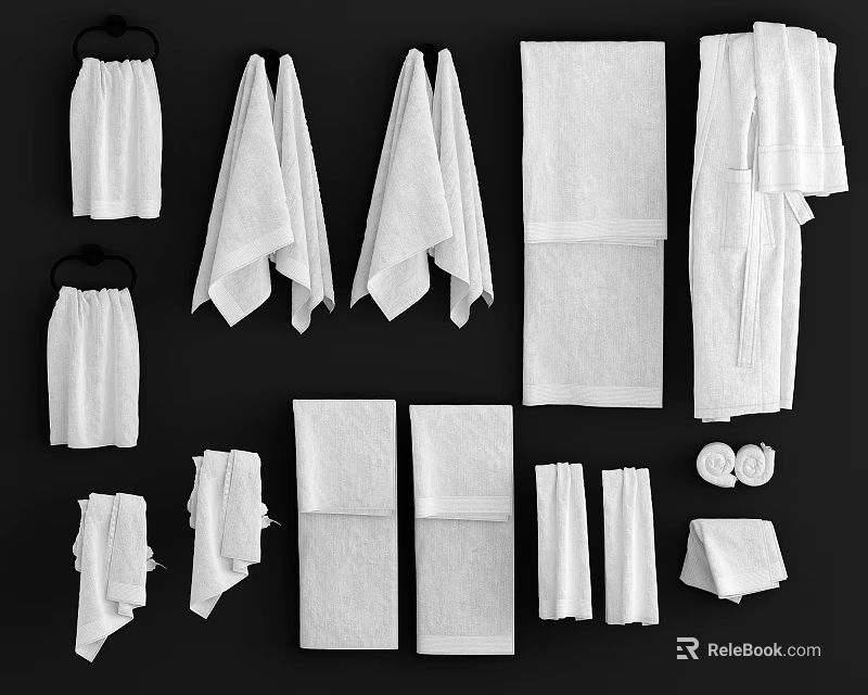Different Types Of Towels Featuring Hung Folded And Stacked Soft Absorbent Styles 3d model 