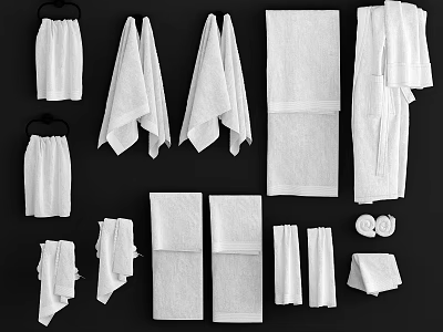 Different Types Of Towels Featuring Hung Folded And Stacked Soft Absorbent Styles 3d model
