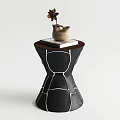Modern Geometric Black Side Table With Round Wooden Top And Vase On Book