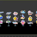 Colorful Cartoon Guide Signs With Various Shapes And Fun Icons Design