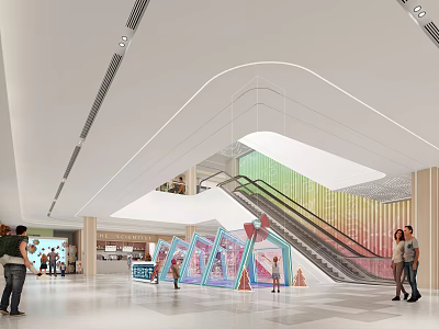 Group Photo Spot In Mall Interior With Escalator Colorful Decor 3d model