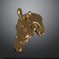 Detailed Golden Horse Head Sculpture With Shiny Surface And Realistic Features