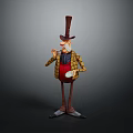 Animated Game Movie Character With Tall Top Hat Yellow Plaid Coat And Red Vest