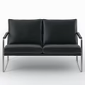 Modern Black Leather Two Seater Sofa With Sleek Metal Frame Design 3d model