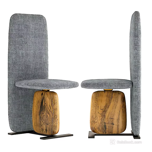 Two Modern Accent Chairs With Gray Fabric Upholstery And Wooden Base Minimalist Design 3d model 