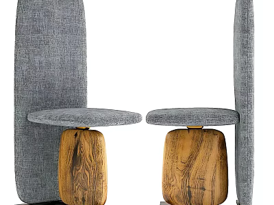 Two Modern Accent Chairs With Gray Fabric Upholstery And Wooden Base Minimalist Design 3d model