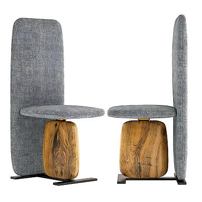 Two Modern Accent Chairs With Gray Fabric Upholstery And Wooden Base Minimalist Design 3d model