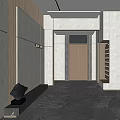 Modern Elevator Lobby With Sculpture Wall Panels And Polished Floors 3d model