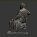 Male Figure Bronze Statue Sitting On Bench With Coat Vest And Lattice Backrest