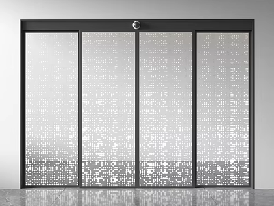 Modern Sliding Door With Black Frame And Glass Featuring Gradient Dot Pattern 3d model