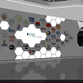 Modern Wall Display With Hexagon Shaped Brand Logos And Reflective Floor