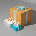 Stacked Gift Boxes Display Large Orange Box Blue Ribbon Small White Blue Boxes Colorful Bows