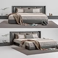 Modern Double Bed with Light Bedding Brown Throw Blanket Bedside Tables and Rug 3d model