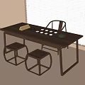 Modern Tea Table and Chair Combination Tea Table Stool Tea Set Ornaments 3d model